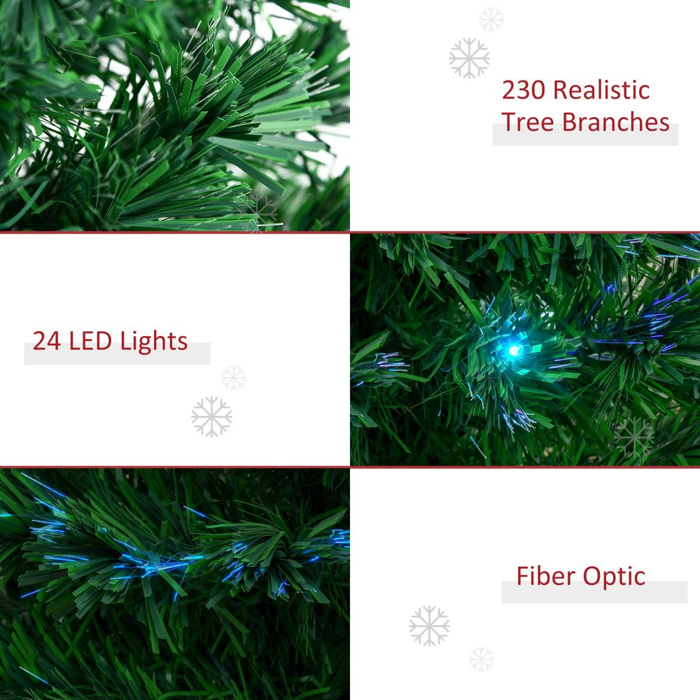 HomCom Multi-color LED Green Prelit Noble Fir Artificial Christmas Tree, with 230 Tips including 24 Pre Programmed Fiber Optic Lights 6'