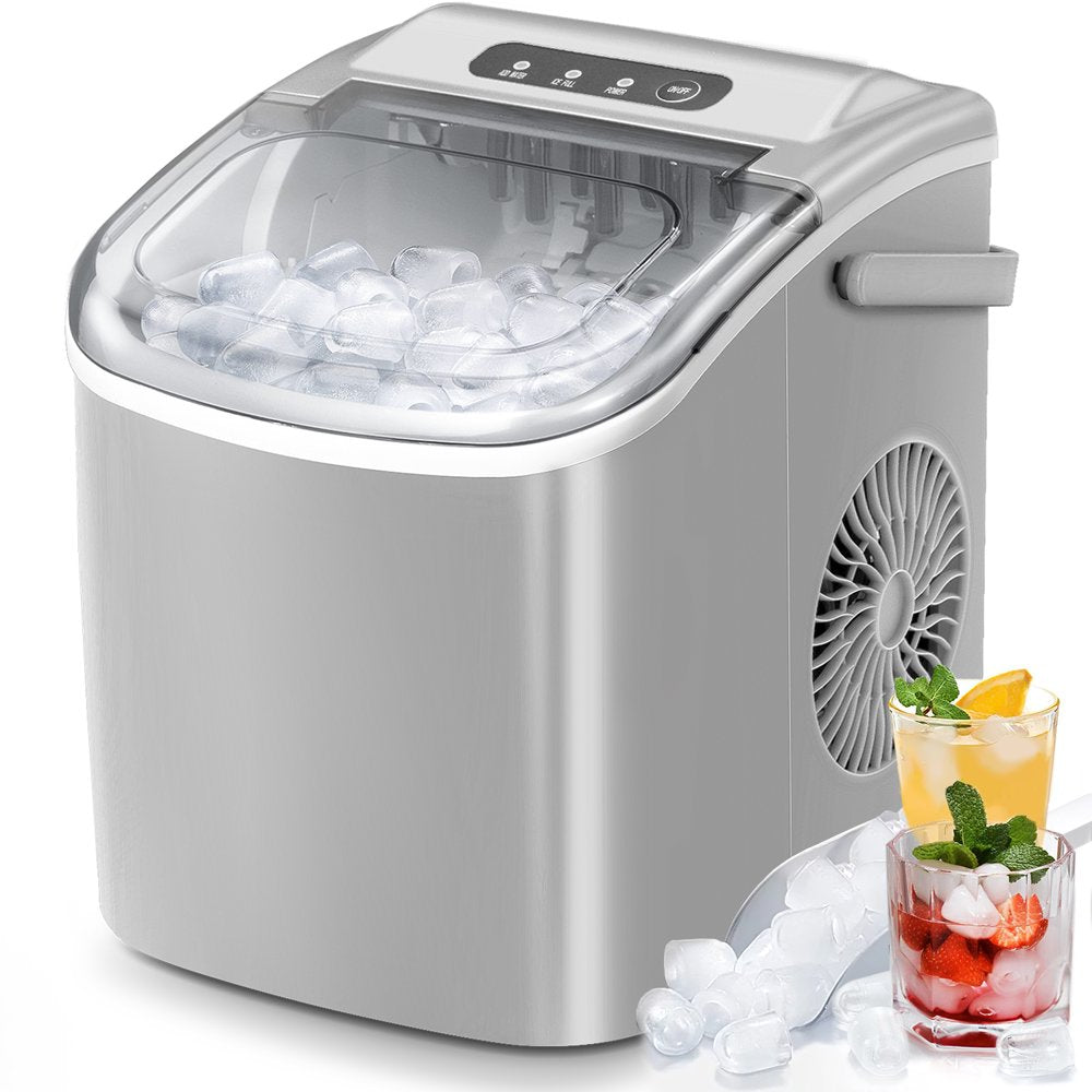 Kismile Countertop Ice Maker Portable Ice Machine with Handle, Self-Cleaning Ice Makers, 26Lbs/24H, 9 Ice Cubes Ready in 6 Mins for Home Kitchen Party Bar Green