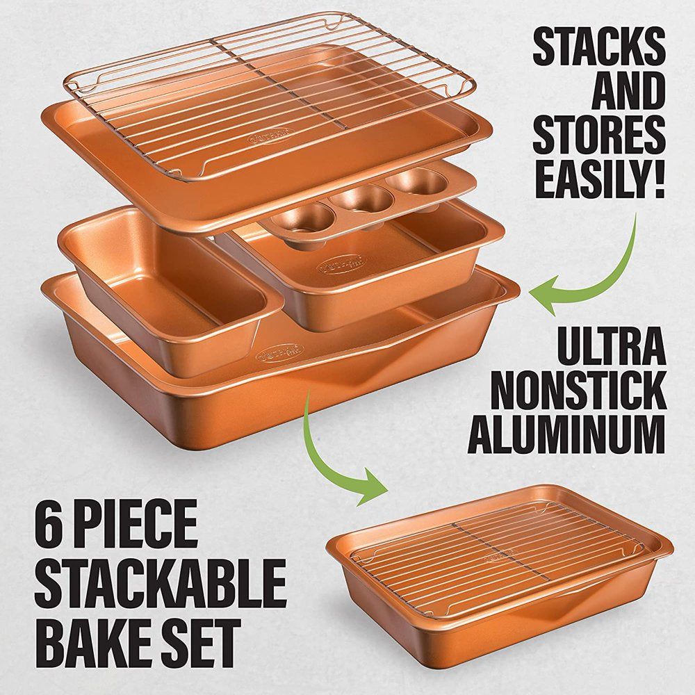 Gotham Steel Nonstick Bakeware Set Stackable Bakeware 6 Pcs Set PFOA Free