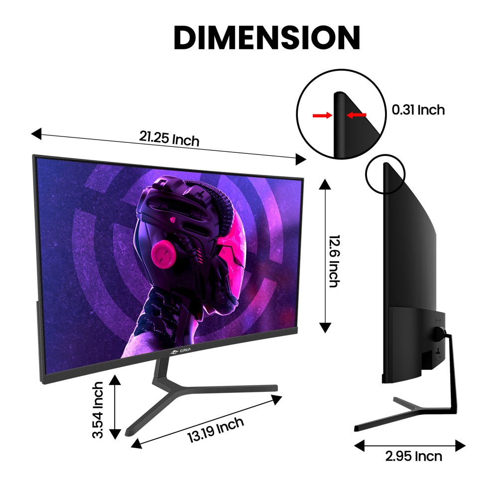 CRUA 24" 144Hz/165Hz Curved Gaming Monitor - FHD 1080P Frameless Computer Monitor, AMD Freesync, Low Motion Blur, VESA, DP&HDMI Port - Black