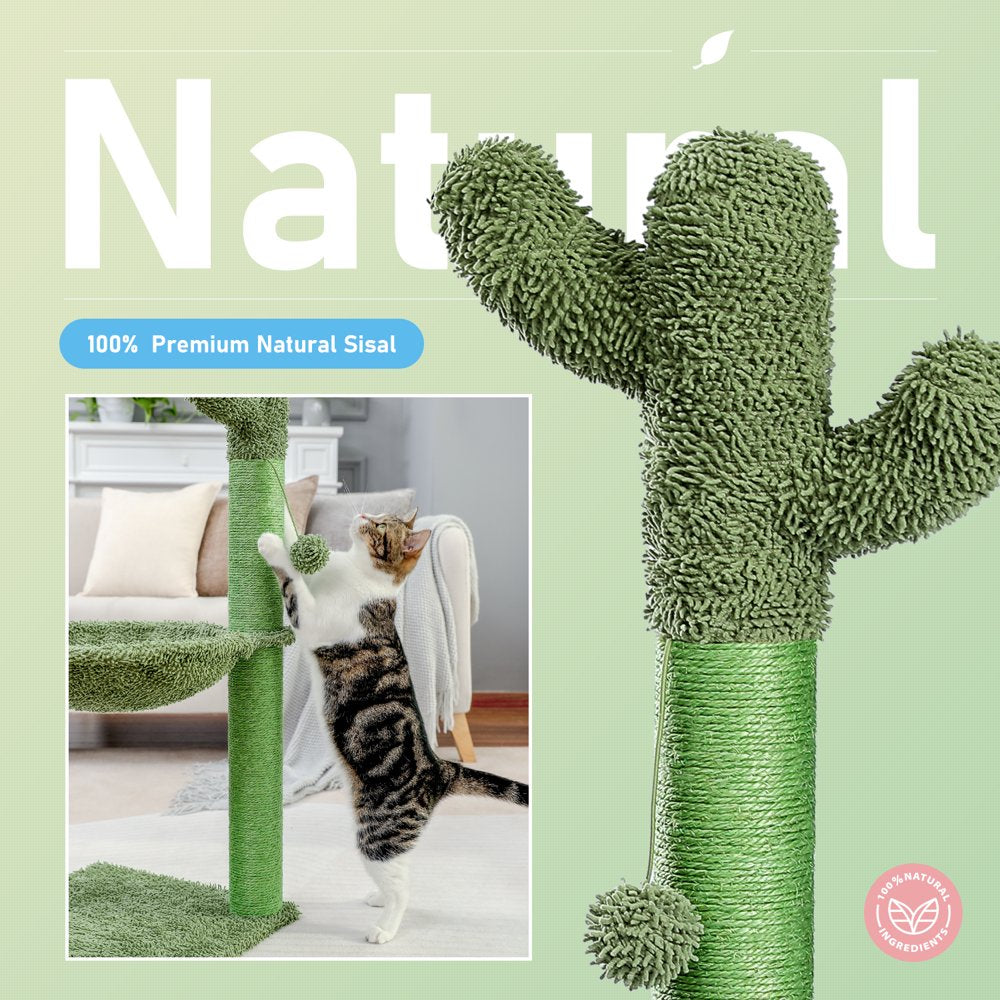 Pawz Road Cactus Cat Scratching Post 33" Large Cat Scratcher with Large Hammock for All Indoor Cats,Green