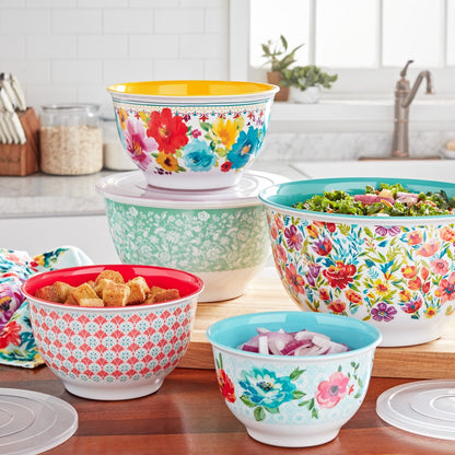 The Pioneer Woman Melamine Mixing Bowl Set, 10-Piece Set, Petal Party