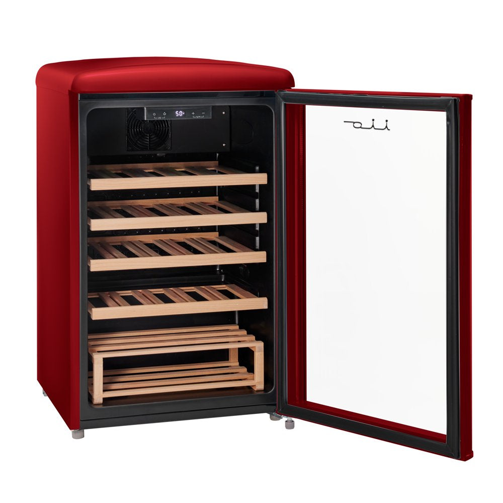 30 Bottle Freestanding Retro Wine Cooler in Wine Red