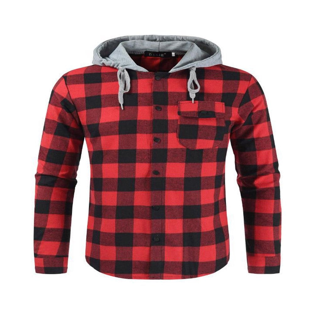 Mens Thermal Flannel Shirts Jackets with Hood Button Down Long Sleeve Big and Tall Plaid Jackets