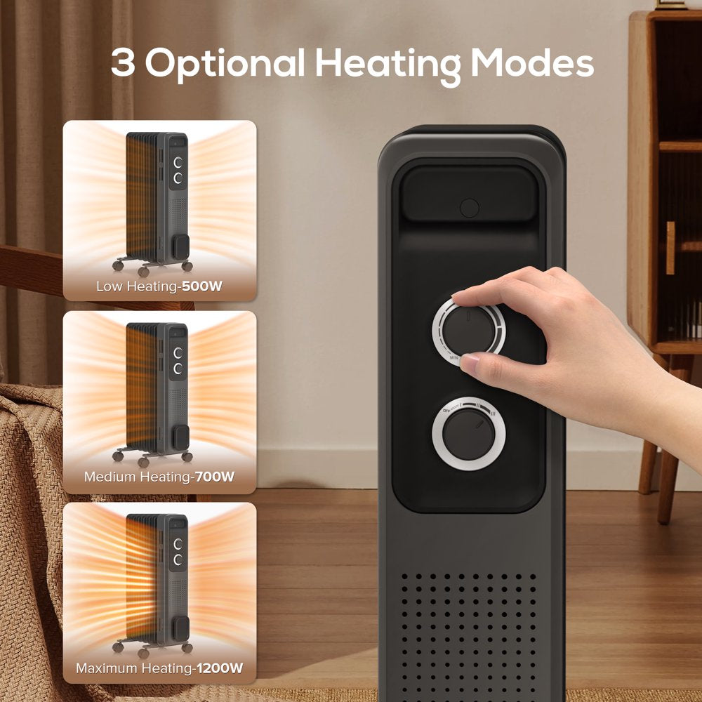 Auseo Electric Oil Filled Radiator Space Heater, Thermostat Room Radiant and Room Heater