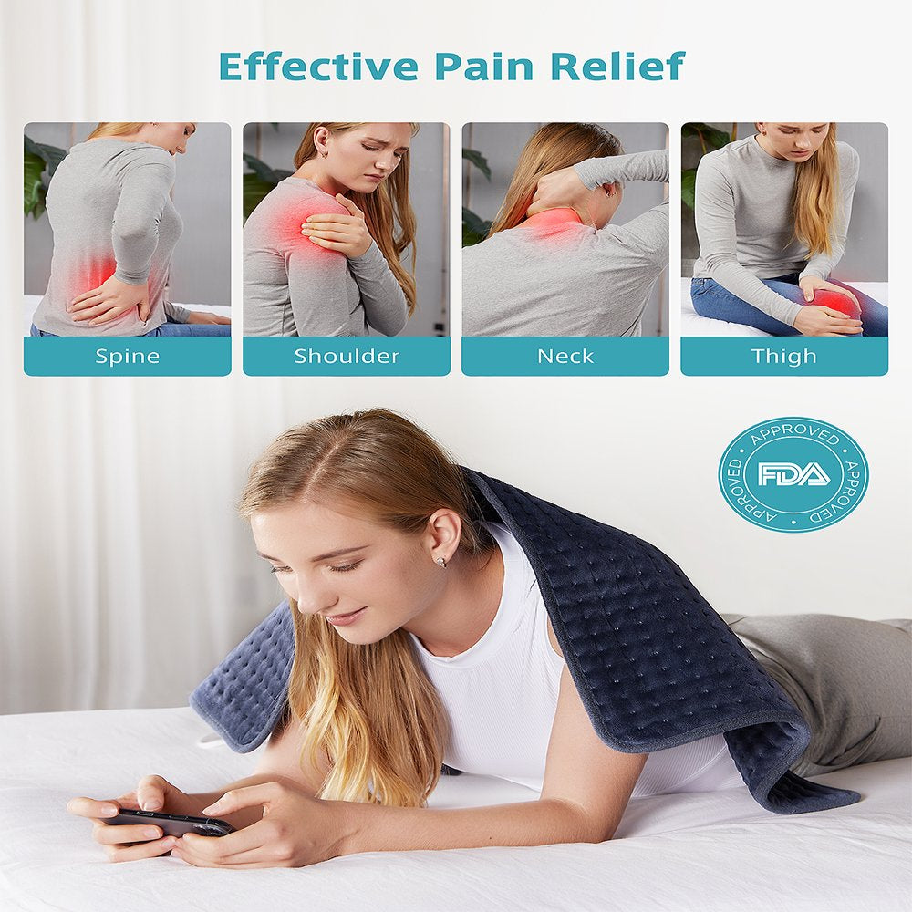 HOMECH Heating Pad for Back Pain and Cramps Relief, 17"x33" x0.4" Size Auto shut, Blue, FSA Eligible