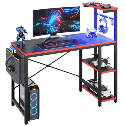 Bestier Reversible 44 inch Computer Desk with LED Lights Gaming Desk , 4 Tier Shelves Carbon Fiber