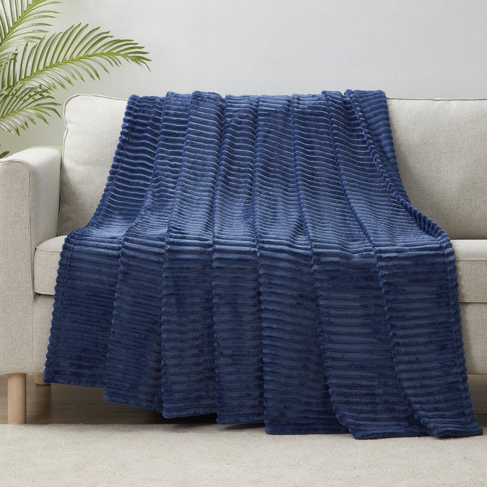 Nestl Cut Plush Fleece Throw Blanket, Soft Lightweight Fuzzy Luxury Blankets for Sofa Couch, Throw 50" x 60", Navy