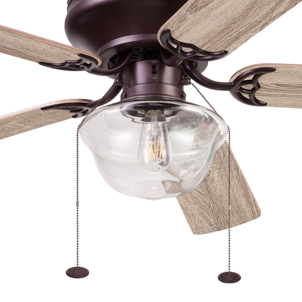 Better Homes & Gardens Wyndham 52" Bronze Ceiling Fan with Light, 5 Blades, Pull Chains & Reverse Airflow