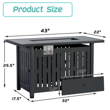 Homall Patio 43 inch Propane Gas Fire Table 50000 BTU Outdoor Wicker Fire Tables with Glass Beads