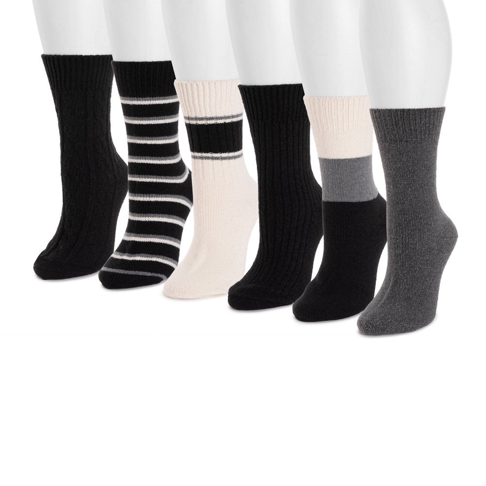 Muk Luks Women's Crew Boot Socks, 6-Pack, Fits Shoe Sizes:  6-10