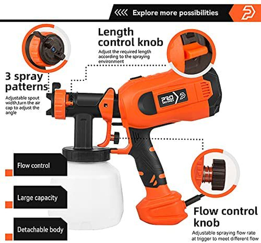 750W Spray Gun, 4 Nozzles High Power HVLP Paint Sprayer, 1200ml Container, Easy Spraying and Cleaning for DIY/Home improvement/Wall Painting by PROSTORMER