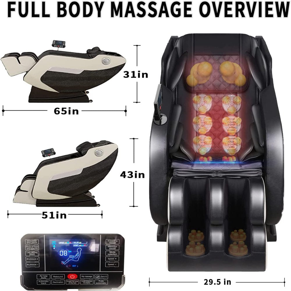 Relax Rejuvenate Zero Gravity Massage Chair Full Body Recliner Air Pressure, Bluetooth, Heat, and Foot massage Black