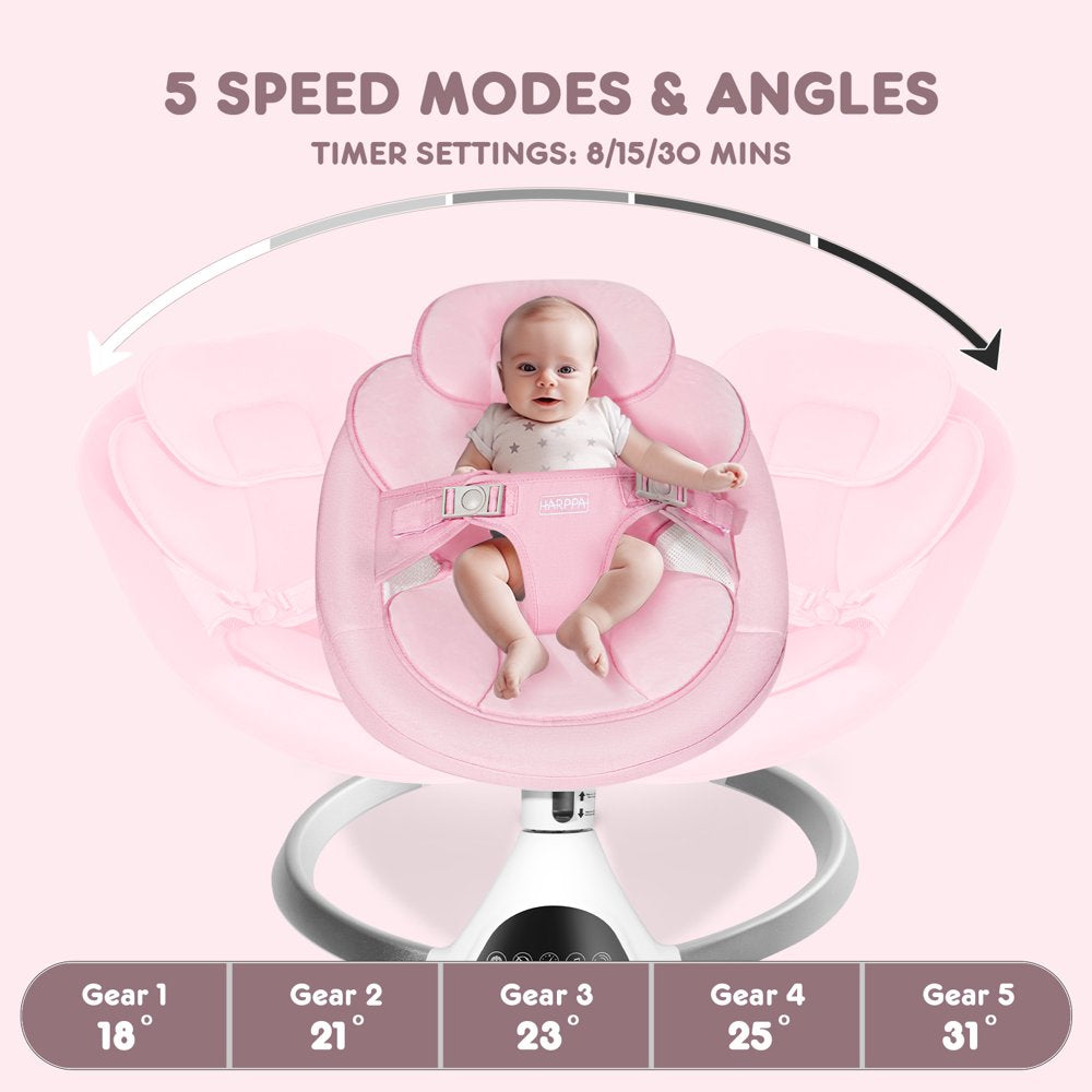 HARPPA Electric Baby Swing, Bluetooth Speaker, Remote Control, Pink