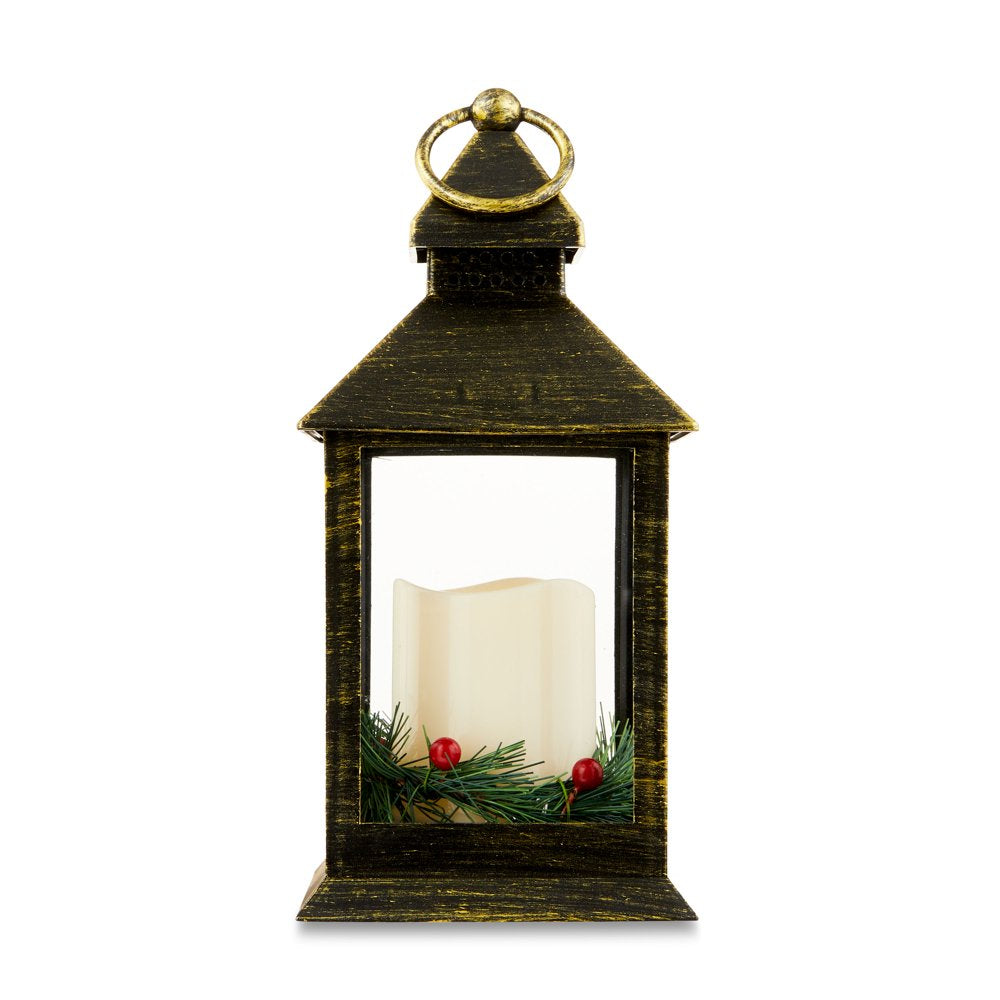 Plastic Black with Copper LED Pillar Candle Christmas Lantern, 9 in, by Holiday Time