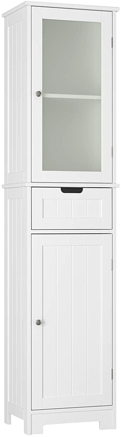 Homfa Bathroom Storage Cabinet, White Linen Cabinet, Narrow Tall Cabinet Storage Tower with Door and Drawer