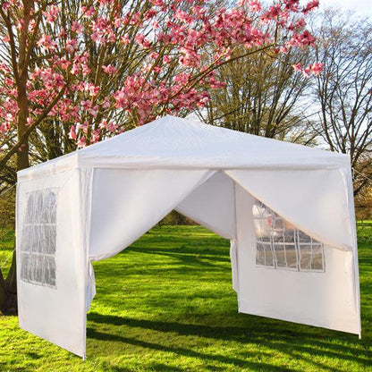  10 X 10 Canopy Tent with 4 Removable Sidewalls for Patio Garden, Sunshade Outdoor Gazebo BBQ Shelter Pavilion, for Party Wedding Catering Gazebo Garden Beach Camping Patio, White, S10667