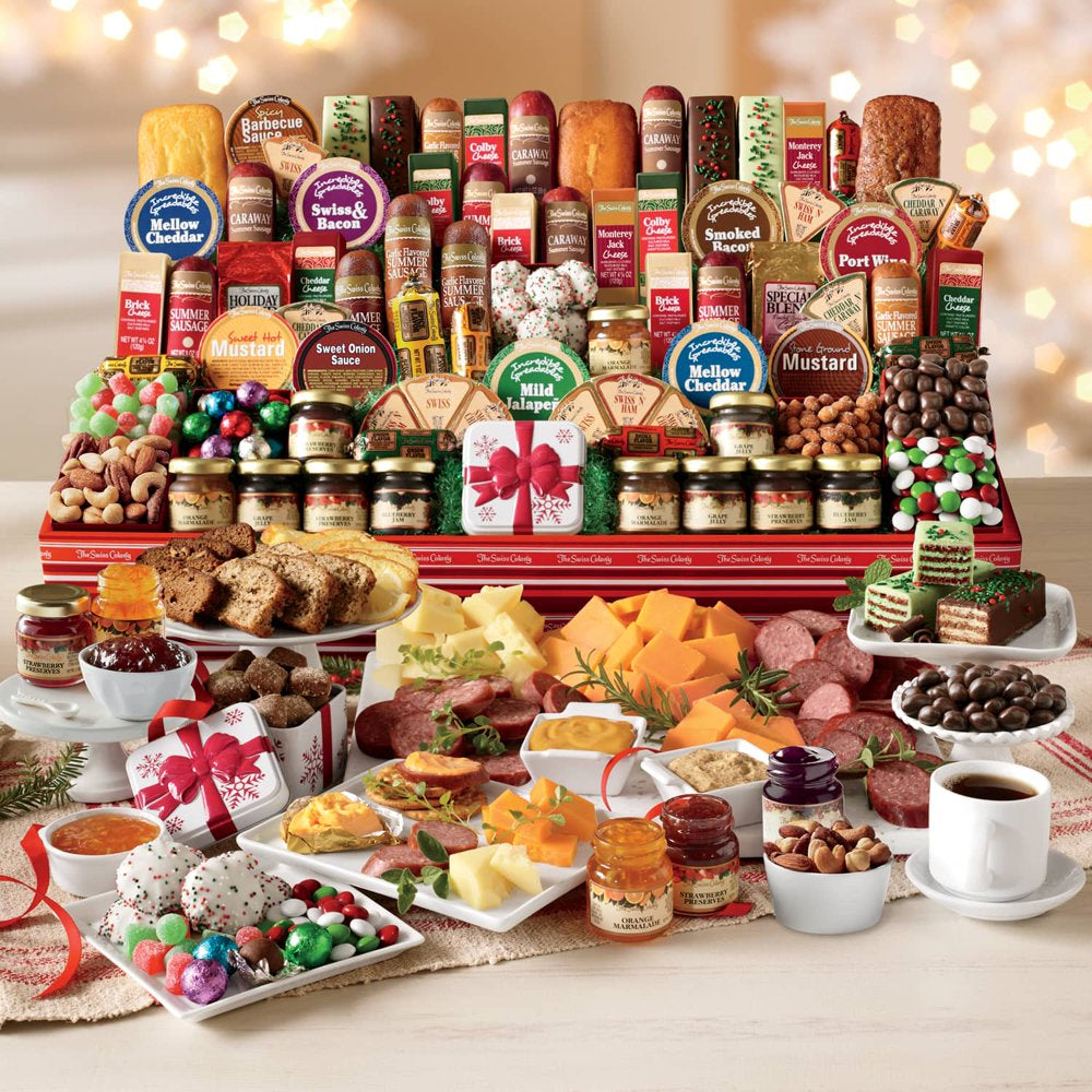 The Swiss Colony 70 All-Time Favorites - Ultimate Assortment of Sausages, Cheese Bars, Spreads, and Wedges, Chocolates, Tortes, Cookies, Coffee, Butter Toffee, and More