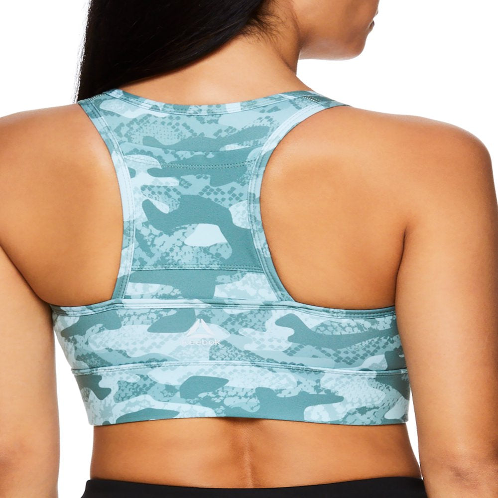 Reebok Womens Essential Print Sports Bra with Back Pocket and Removable Cups, Sizes XS-XXXL