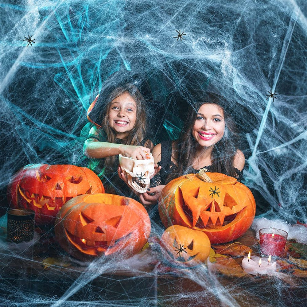 1000 sqft Spider Webs Halloween Decorations + Free 100 Fake Spiders, Super Stretch Cobwebs for Scary Halloween Indoor and Outdoor Party Props Supplies