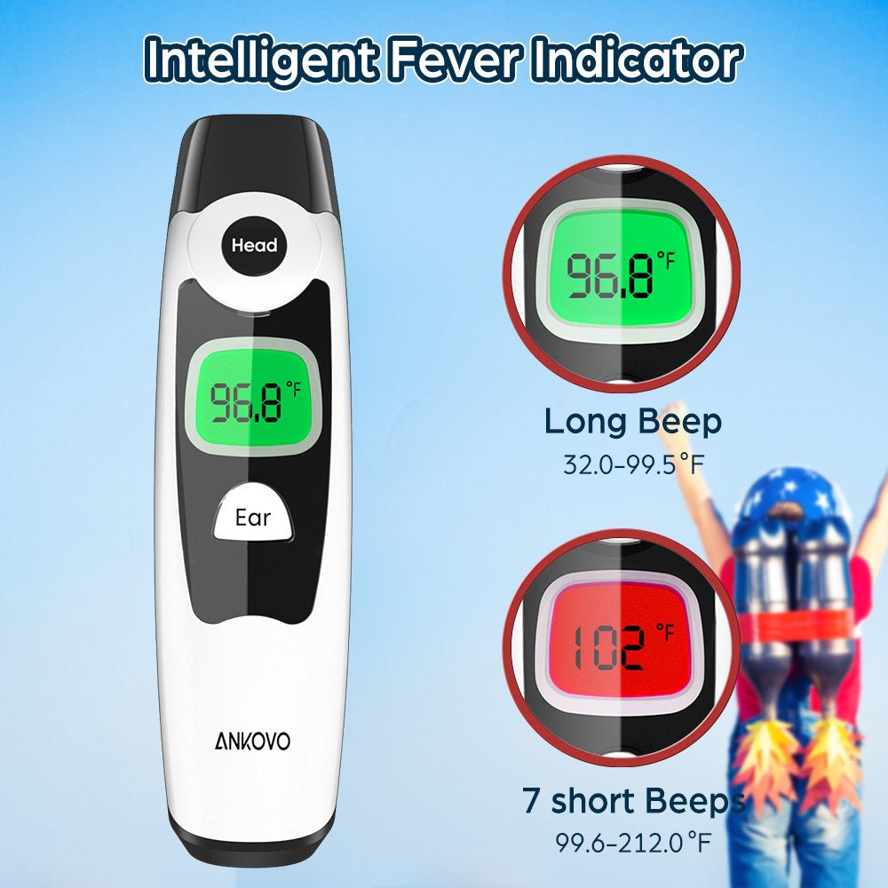 ANKOVO Dual Mode Infrared Thermometer for Baby & Kid, 1s Reading, 2 Colors Backlight, 20 Memories Recall