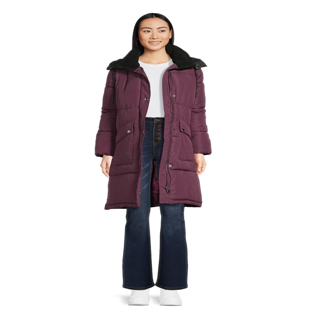 Big Chill Women's and Women's Plus Heavy Maxi Coat with Boucle Collar and Hood, Sizes S-3X