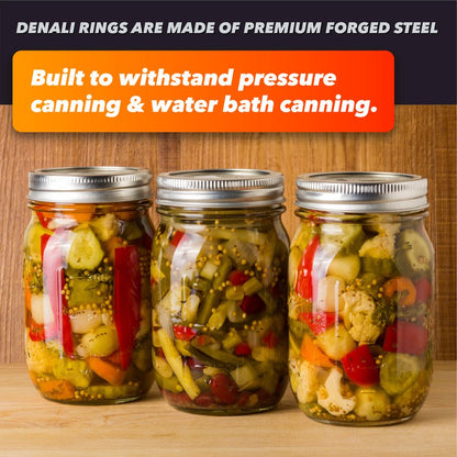 Denali Wide Mouth Canning Rings | 12-Pack | Forged Steel Bands | Fits Traditional Mason Jars, Ball or Kerr | Denali is a USA Company