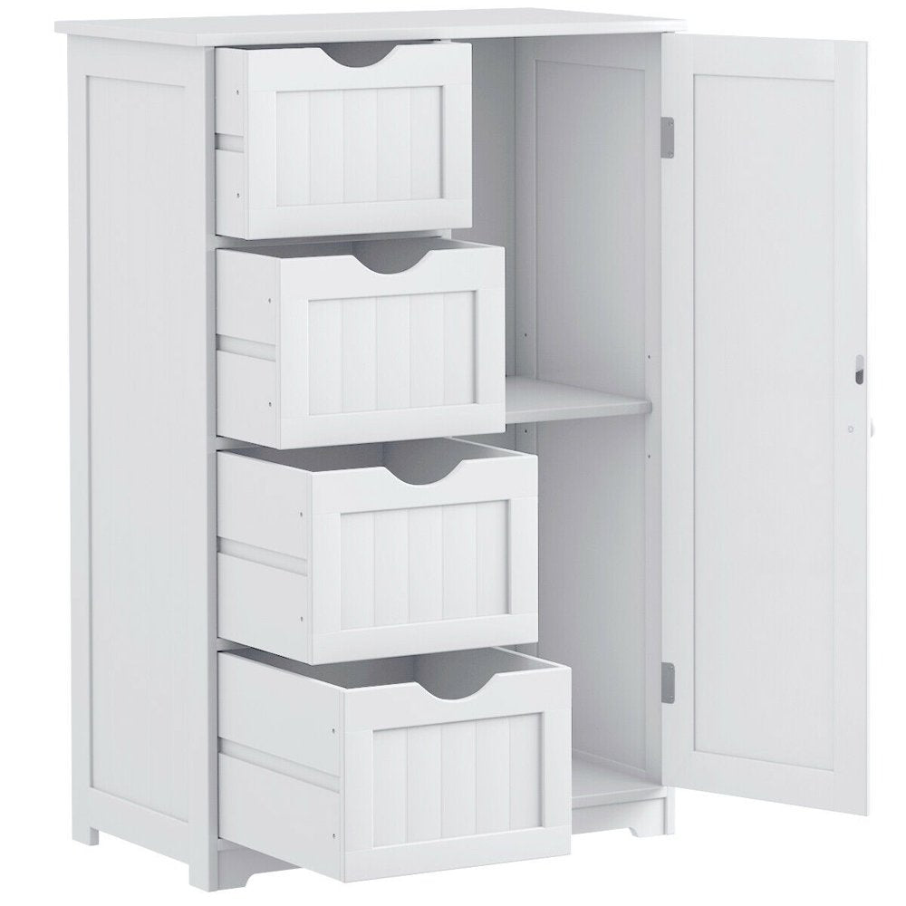 Costway Wooden 4 Drawer Bathroom Cabinet Storage Cupboard 2 Shelves Free Standing White