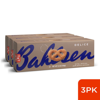 Bahlsen Delice Puff Pastry Gourmet Cookies Pretzel-Shaped Biscuits - 3.5 Ounce Box (3 Pack)