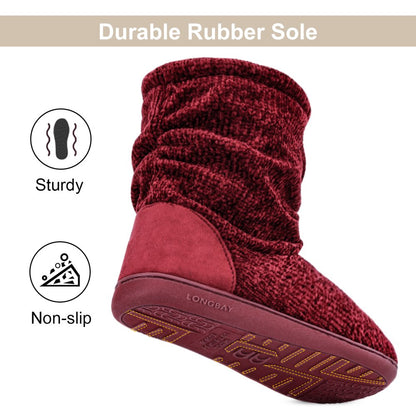 LongBay Women's Chenille Knit Cosy Boots Slippers Soft Plush Fleece Booties Slipper Memory Foam Women Bootee Slippers House Shoes