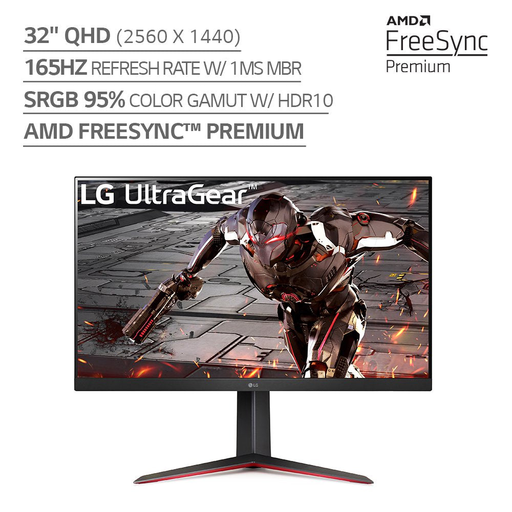 LG 32" Ultra-Gear QHD (2560 x 1440) Gaming Monitor, 165Hz, 1ms, Black 32GN600-B.Aus, New