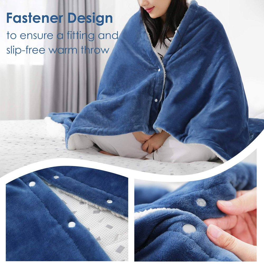 MaxKare Electric Throw Blanket 50"x60" Flannel & Sherpa Heated Blanket with 6 Heating Levels, 5 Hours Timer, Machine Washable - Blue