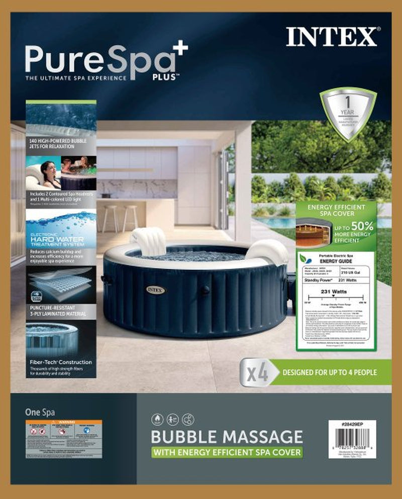 INTEX PureSpa™ Plus Bubble Inflatable Hot Tub Set - 4 Person Spa with Energy Efficient Spa Cover