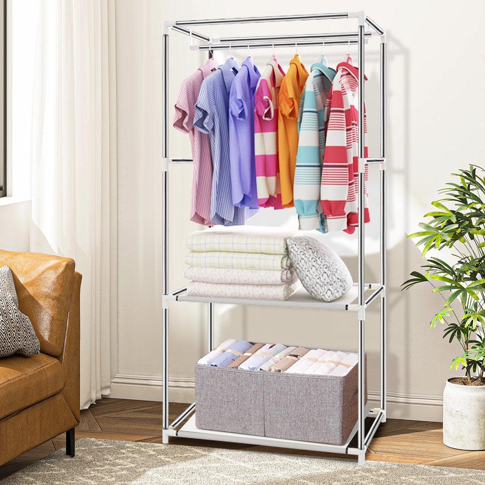 Portable Closet, 57 inch Closet Organizer with 16mm Iron Pipe, Clothes Rack with Dustproof Non-woven Fabric Cover, Wardrobe Clothes Closet Storage for Bedroom