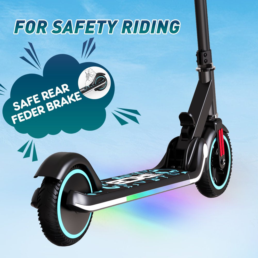 RCB Electric Scooter, for Kids Ages 6+, 3 Speeds and Height Adjustable,Vibrant Lights,Black