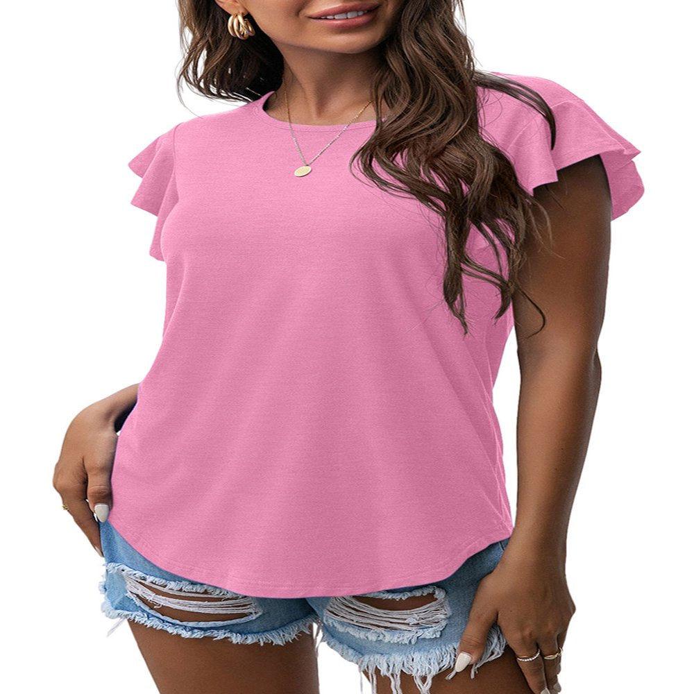 JWD Summer Ruffle Short Sleeve Knit Tunic Tops Shirts Tank Tee Blouse