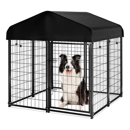 PawGiant Large Outdoor Dog Kennel, 4ft x 4.2ft x 4.5ft Fence with UV-Resistant Oxford Cloth Roof & Secure