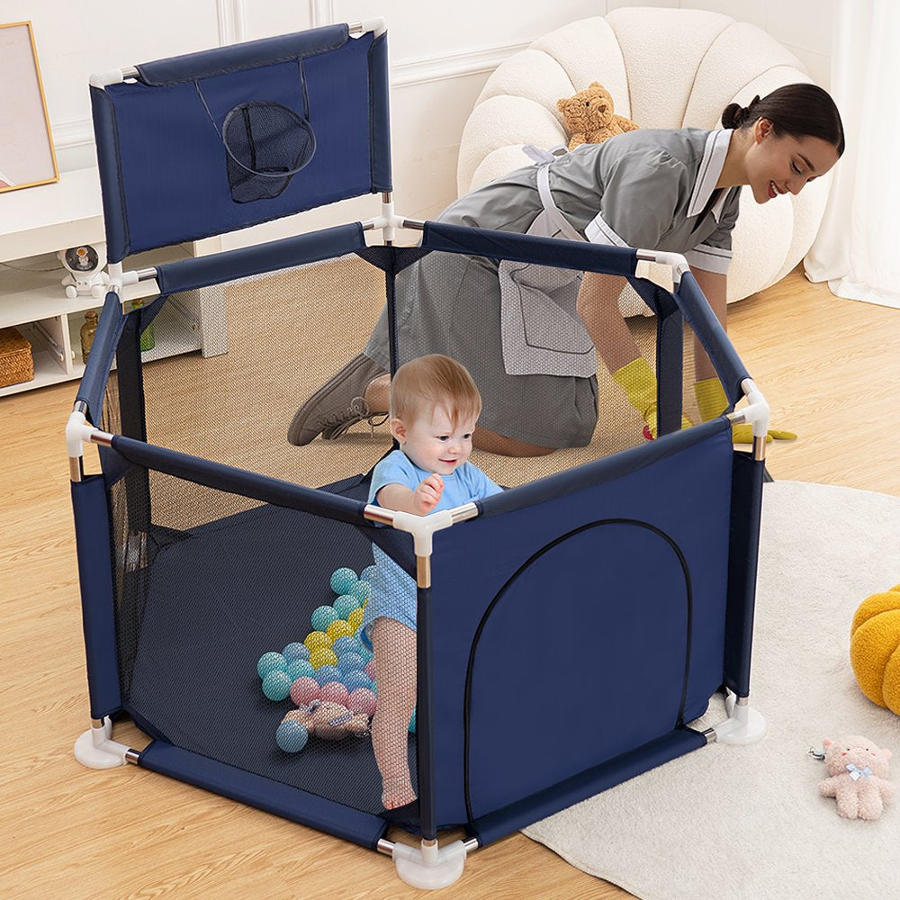 Baby Playpen, Baby Play Yard, Baby Fences Christmas Gifts Space Saving Baby Bodyguard, Blue