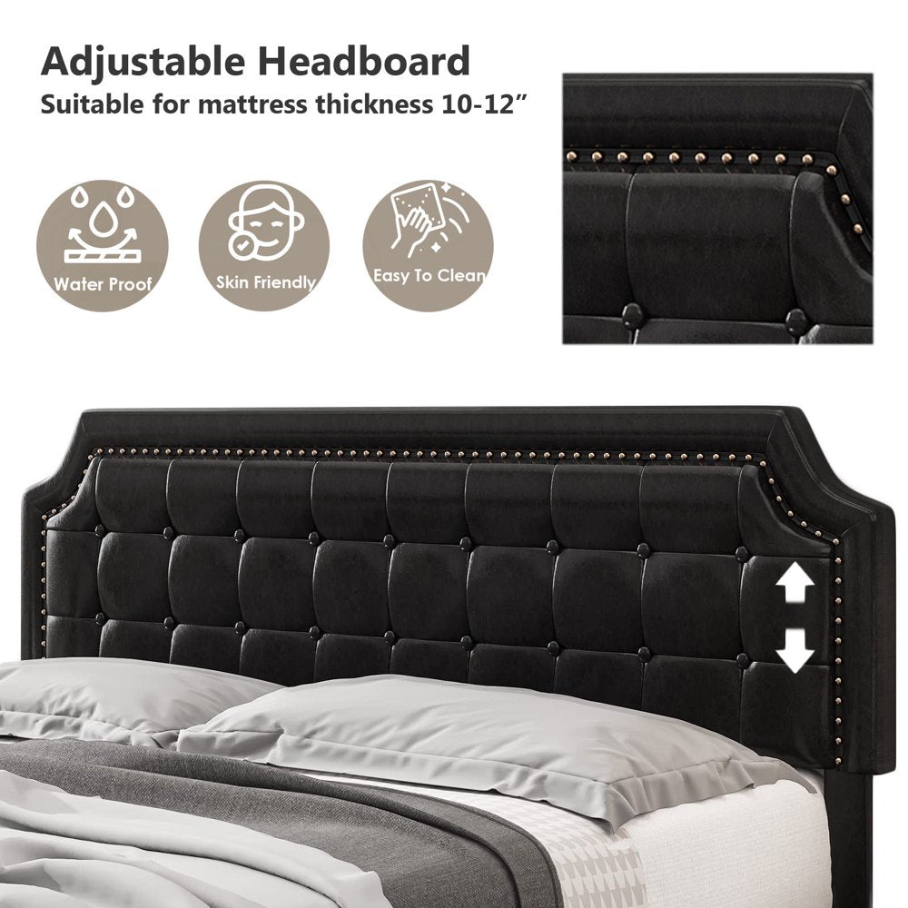 Homfa Full Storage Bed with 4 Drawers, PU Leather Platform Bed Frame with Adjustable Upholstered Headboard, Black