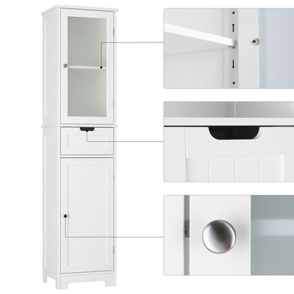 Homfa Bathroom Storage Cabinet, White Linen Cabinet, Narrow Tall Cabinet Storage Tower with Door and Drawer