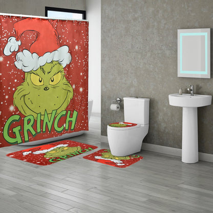 Christmas Shower Curtain Set How The Grinch Stole Christmas Shower Curtain with 12 Hooks Bathroom Set, Holiday Home Decor (72x72 Inch)