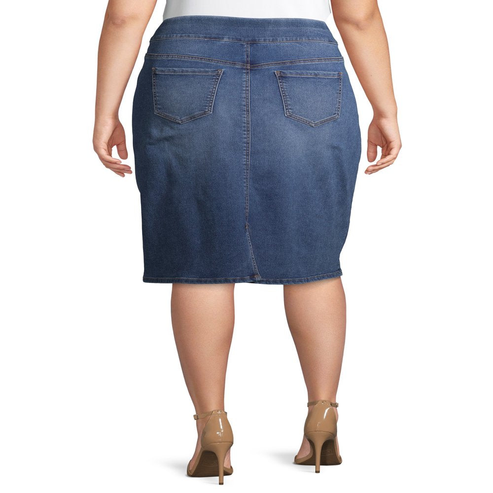  Women'S plus Size Pull-On Denim Skirt