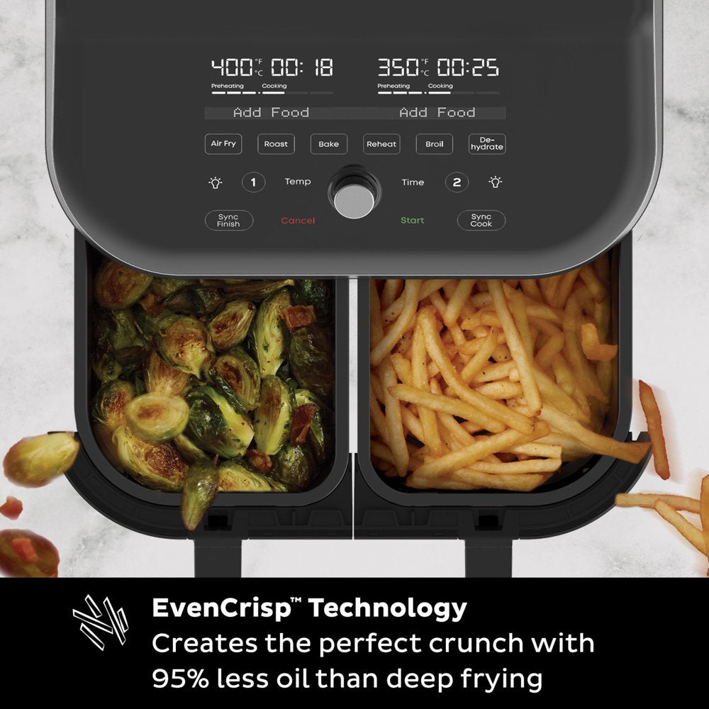 Instant 8-Quart Vortex plus 2-Basket Air Fryer Oven, Black - Clearcook Windows, Digital Touchscreen