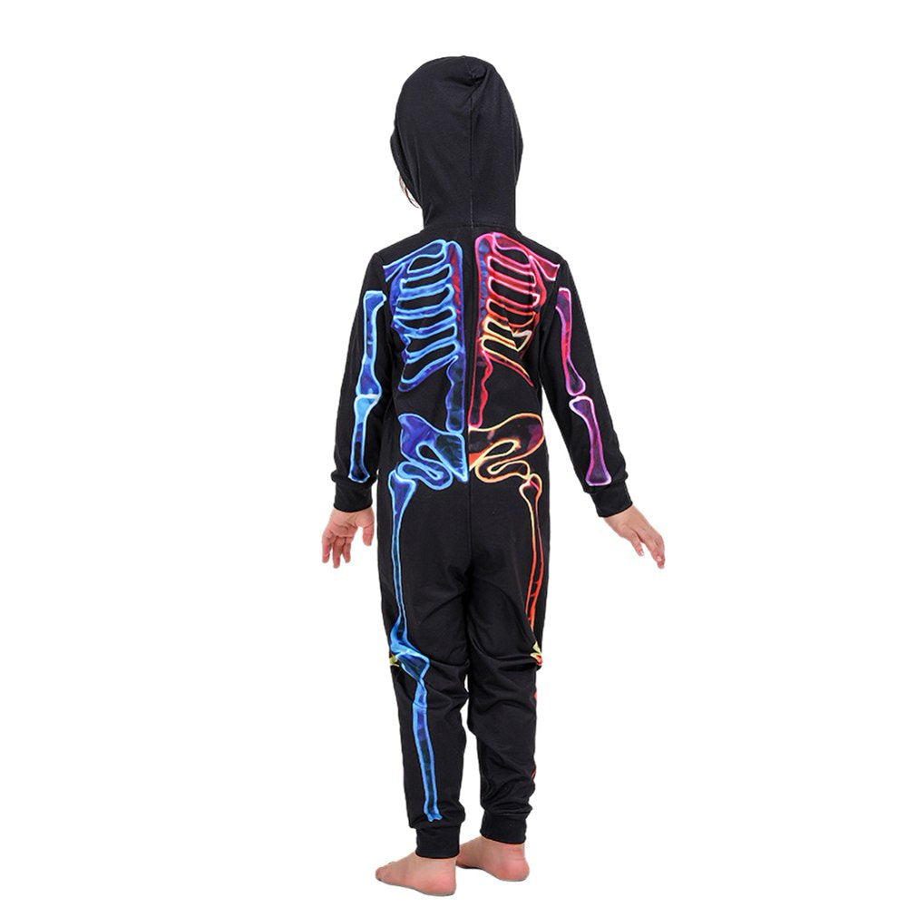 Family Matching Halloween Onesies Pajamas, Funny Skeleton Printed Hooded Zippered PJs Holiday Loungewear for Men/Women/Kids