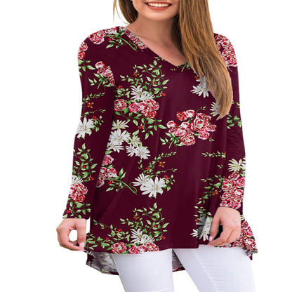 Anygrew Women's Long Sleeve V Neck Shirts Casual Tunic Tops Blouse