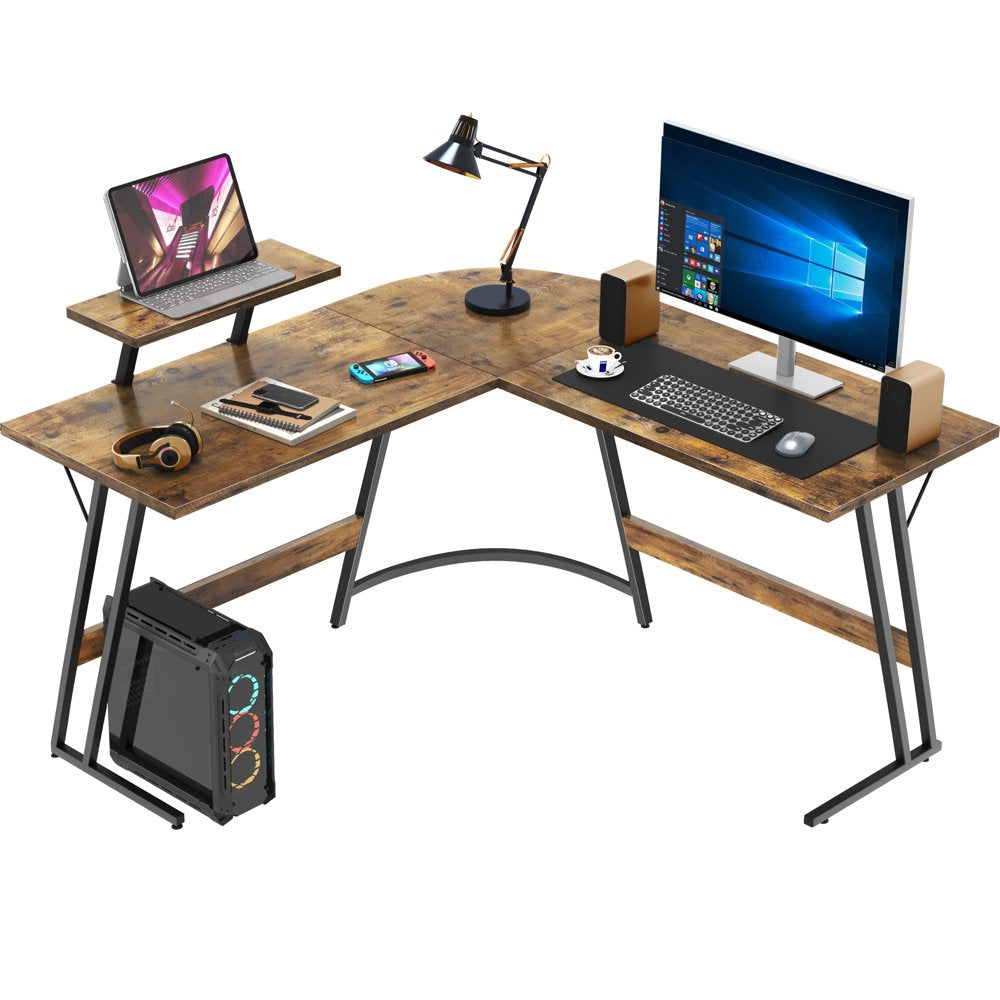 L-Shaped Gaming Desk 51 Inches Corner Office Desk with Removable Monitor Riser, Black