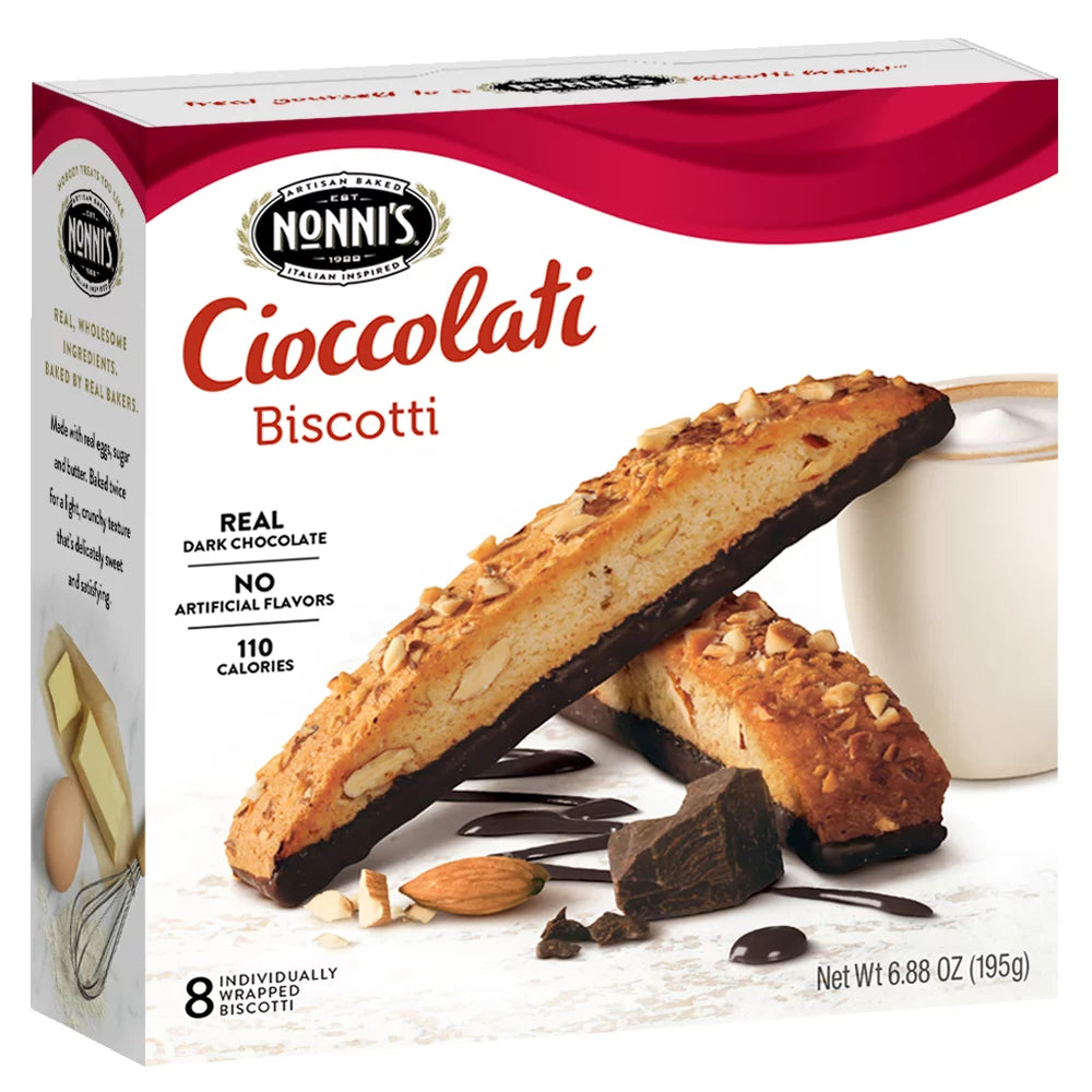 Nonni's, Cioccolati Biscotti, Dark Chocolate Almond Cookie, 6.8 oz (195g), 8 Count, Individually Wrapped and Ready to Eat