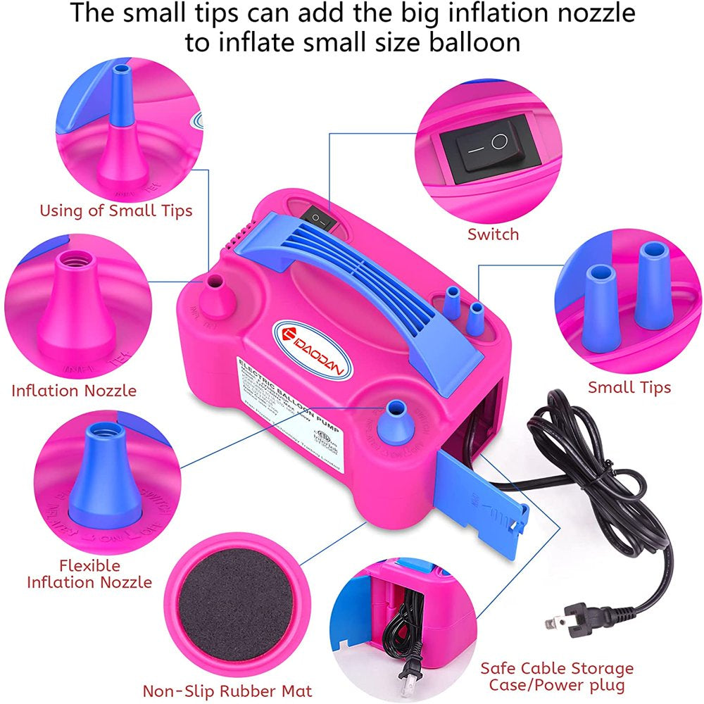 Electric Balloon Pump, Only 3 Seconds Quick Fill Air, Portable Dual Nozzle Rose Red 110V 600W Blower Air Balloon Pump & Inflator for Party Birthday Wedding Decoration