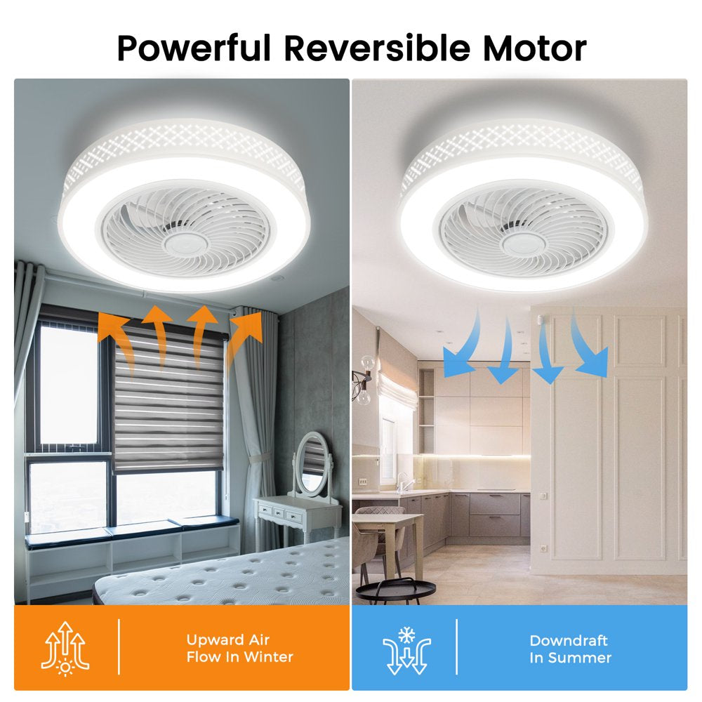 BLITZWILL 20 in round Ceiling Fans with Dimmable LED Bright Light, W/ Remote Control, Wind Speeds Adjusting + Timing Function + Metal Hollowed-Out Shell