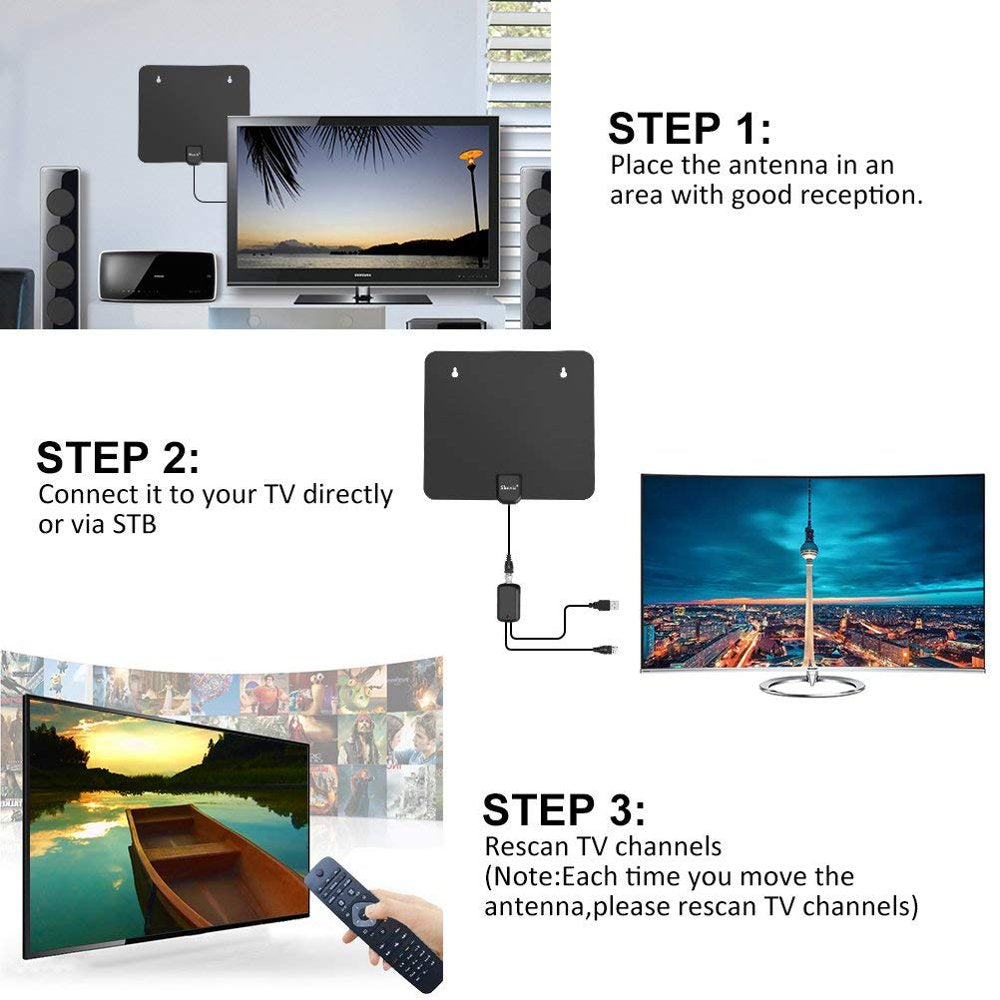 TV Antenna, 2023 Upgraded Indoor Digital Amplifying & Broadcasting HDTV Antenna Long 330 Miles Range, Support 4K 1080P FM VHF UHF, for Local Channels and All Tvs, 16.4Ft of Coax Cable